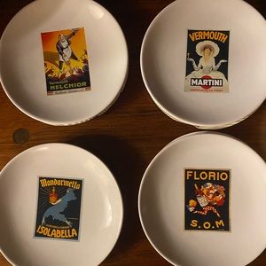 Pottery Barn Vintage Cocktail 8” ceramic plate set